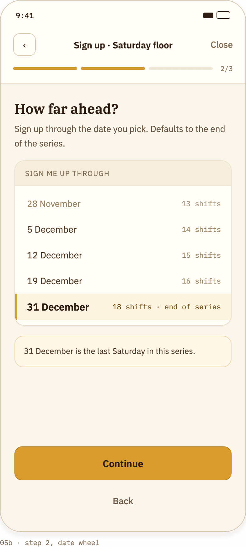 Signing up for a repeating series